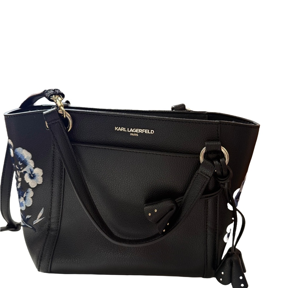 Karl Lagerfeld Black and Blue Shoulder Bag with Sleek Design